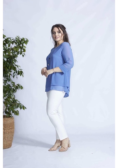 Moda Berray 1934 Kolyeli Şifon Büyük Beden Şık Bluz Indigo İndigo