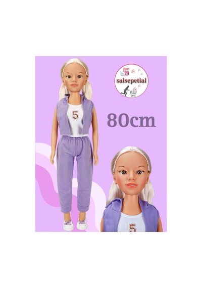 Büyük Boy Et Bebek 80cm Yürüyüş Arkadaşım Clara Sporty 80 Cm Mor Eşofman Takımlı