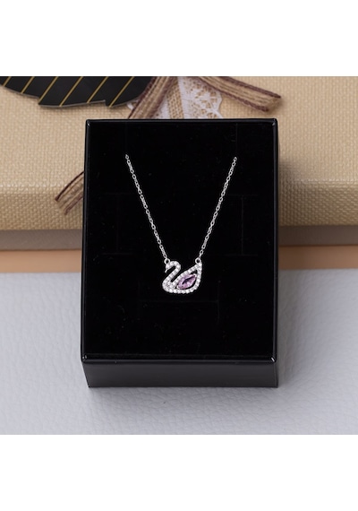Kuğu Model Pembe Zirkon Taşlı 925 Ayar Gümüş Kadın Kolye