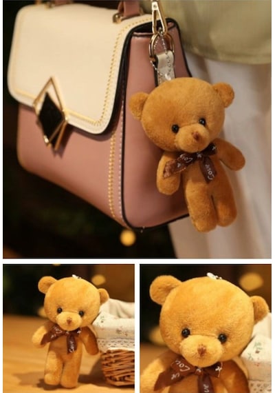Çanta Süsü Aksesuarı Anahtarlık 6 Adet Peluş Ayıcık Set Mini Yumoş Karışık Renk Çanta Süsü 11 Cm Çok Renkli
