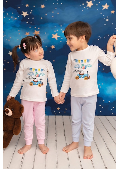 Pia Baby İsimli Erkek Çocuk Pijama Takımı %100 Pamuk Penye İsme Özel Baskılı Kişiselleştirilebilir Pijama Seti 20715s14pi Krem