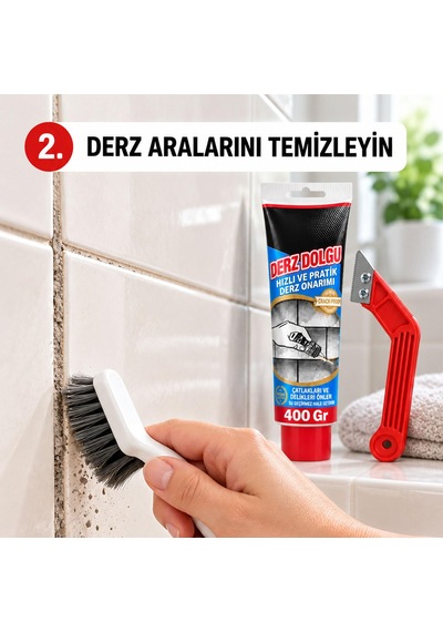 Fayans Seramik Arası Beyaz Hazır Derz Dolgusu 400 Gr + Derz Kazıyıcı Temizleyici 2'li Yenileme Seti