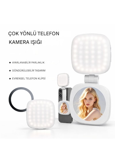 Şarjlı Aynalı Manyetik Led Selfie Işığı 3 Renk Modlu Telefon Video Çekim Ve Makyaj Işığı