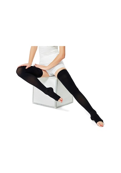 Vizor Comfort Seri Orta Basınçlı 23 - 32 Mmhg Diz Üstü Uyluk Boyu Siyah Çorabı Burnu Açık