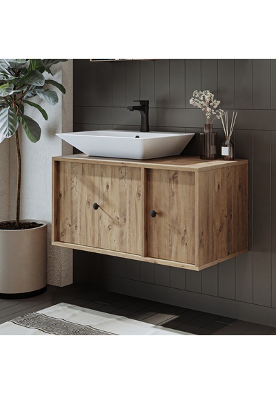 Gusto Ayaksız Lavabolu Mdf 90 Cm Çekmeceli Banyo Dolabı Atlantik Çam