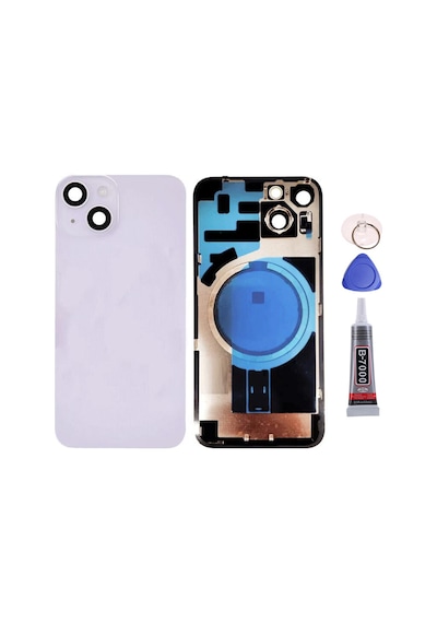 Apple Uyumlu iPhone 14 Plus Mor Full Nfc Ve Demirli Arka Kapak Batarya Kapağı Pil Kapağı Yapışkan Ve Sökme Aparatıyla Beraber Full Set Mor