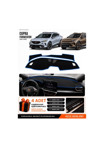 Cupra Formentor 2020-2026 Uyumlu Torpido Örtüsü, Torpido Kılıfı - Siyah Mavi