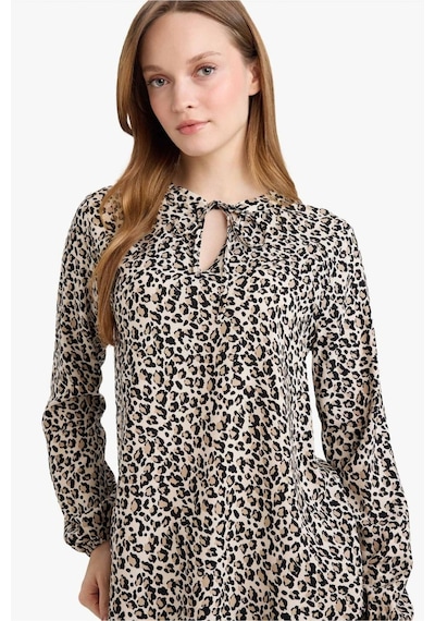 Defacto Regular Fit Bisiklet Yaka Leopar Desenli Uzun Kollu Bluz N1809az26sper103 Ekru-er103