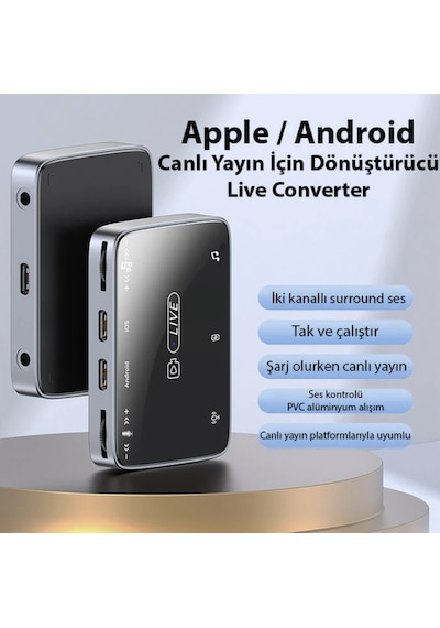 Canlı Yayın İçin Dönüştürücü Conventer Apple iPhone Uyumlu Android  2 Çıkışlı Canlı Yayın Aparatı