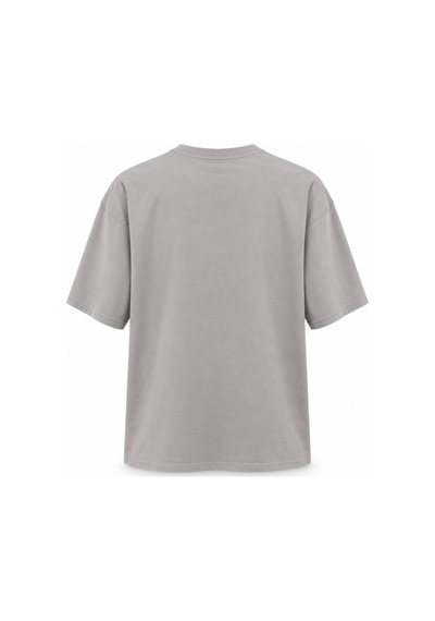 Genel Markalar Unisex Yarım Oversize Bisiklet Yaka Pamuklu Baskılı Tişört Gri
