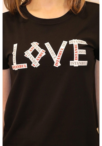 Rich Kadın Bisiklet Yaka T-shirt %100 Pamuk Tişört SIYAH