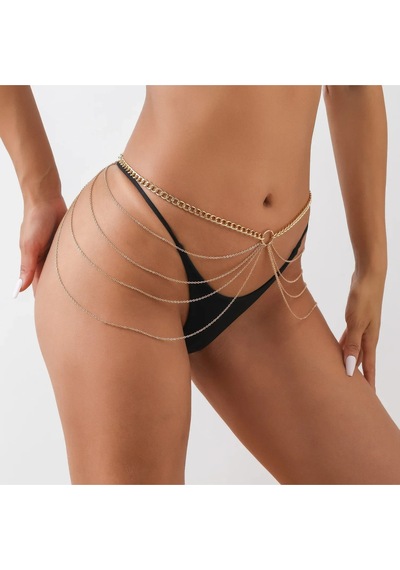 Cyra Gold Zincir Detaylı Bel Göbek Zinciri Vücut Aksesuarı Bikini Aksesuarı Gold