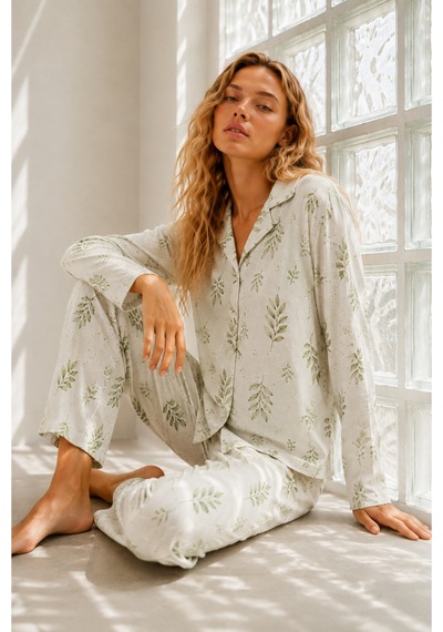 Kadın Regular Bürümcük Çağla Yeşili Pijama Takımı
