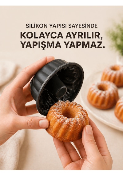 Beylini 6'lı Silikon Oval Mini Kek Kalıbı Yapışmaz Muffin Kek Kalıbı Seti Şekilli Mutfak Kek Kalıbı Seti Antrasit