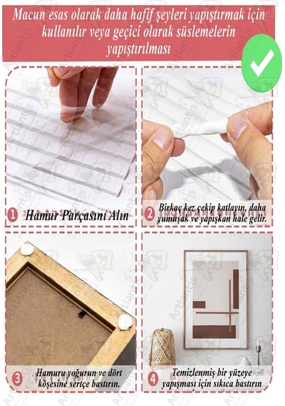 Hamur Yapıştırıcı Tack-it 50gr 3 Paket Fixpoint 65 Parça Macun Sakız Yapıştırıcı Takıt Çerçeve Afiş Duvar İz Bırakmaz