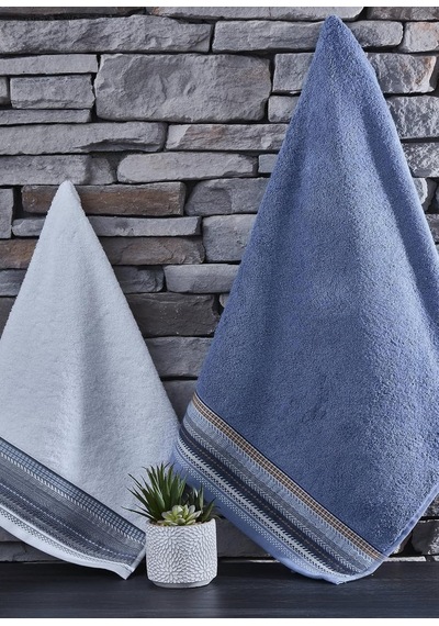 Kod-9811 Pamuk Jakarlı 50x90/70x140 Banyo Havlu Seti 2'li - Karışık Beyaz