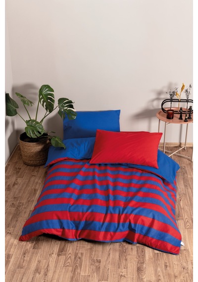 Cozy Home Popping Colors Tek Kişilik Lastikli Çarşaflı Nevresim Takımı Blaze Kırmızı Kırmızı - Mavi