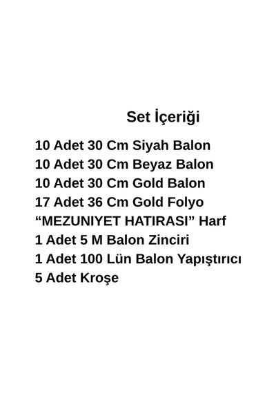 Mezuniyet Temalı Mezuniyet Hatırası Gold Folyo Harf Beyaz Siyah Gold Balon Süsleme Beyaz - Siyah