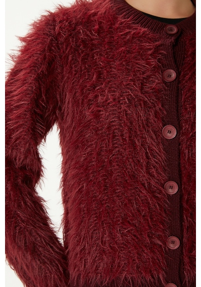 Ritnice Kadın Rush Yumuşak Sakallı Bordo Bisiklet Yaka Triko Hırka Ws-07226 Bordo