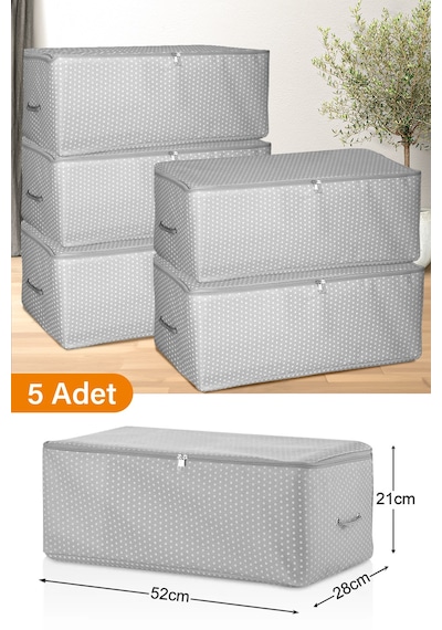 Serstil 5 Adet - Küçük Boy Baskı Detaylı Gri Benekli Hurç 52 X 28 X 21 Cm