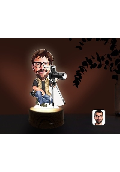 Kişiye Özel Erkek Profesyonel Fotoğrafçı Karikatürlü Dekoratif 3D