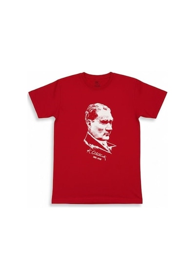 Zekids Çocuk Atatürk Baskılı Yarım Kollu T-shirt-17205 Kırmızı