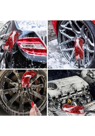 Biishe 3lü Bükülebilen Peluş Detaylı Temizlik İçin Oto Jant, Egzos Temizleme Fırçası
