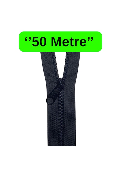 50 Metre Siyah Metrelik Fermuar + 50 Siyah Fermuar Başı 36 Siyah