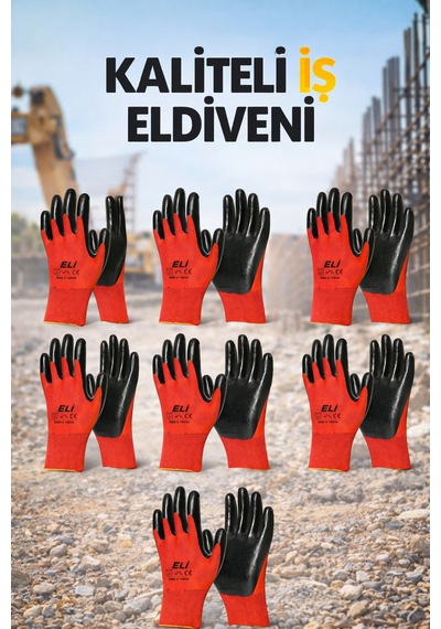Nitril İş Güvenlik Eldiveni Kırmızı Xl 10 Çift - Paket