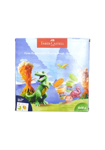 Faber-Castell Dino 4x56 gr Oyun Hamuru ve 3D Kalıp Oyun Hamuru Seti