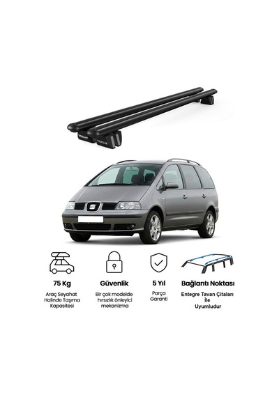 Pençe Seat Alhambra Ara Atkı 2001-2010 Uyumlu Siyah Ara Atkı Port Bagaj Tavan Barı