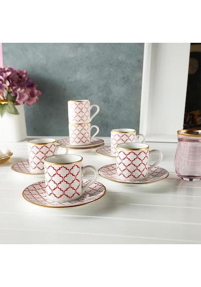 Regna Home Harmony Luna Kırmızı 6 Kişilik Kahve Fincan Tak