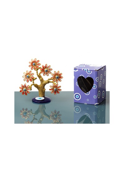 Feng Shui Nazar Boncuğu Çiçeği Hayat Ağacı Servet Çakra Şans Ağacı Mavi Göz Vitrin Masa Süsü Aster 14 Cm