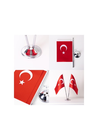 Türkiye 2li Masa Bayrağı Saten Kumaş Dijital Baskı 15x22,5 cm
