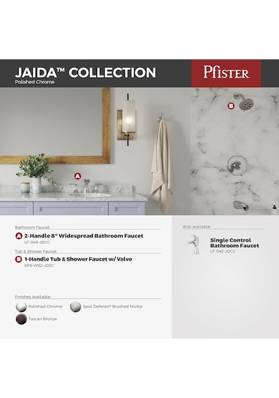 Tr Jaida Banyo Lavabo Bataryası, 8 İnç Yaygın, 2 Kulplu, 3 Delikli, Parlak Krom Kaplama, Lf049jdcc Genel