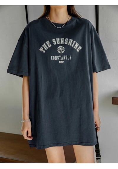 Flood Of Style Kadın Lacivert The Sunshine Baskılı Bisiklet Yaka Oversize T-shirt Mavi