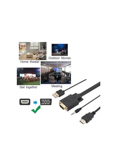 Koodmax - Hdmi To Vga Kablo 3.5mm Ses Ve Usb Güç Destekli - 1080p - 2 Metre