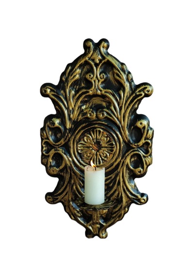 Aju Mumluk Şamdan Duvar Aplik Ev Bahçe Balkon Ofis Dekorasyonu Özel Tasarım Hediye 40x23cm Eskitme Gold. Gold