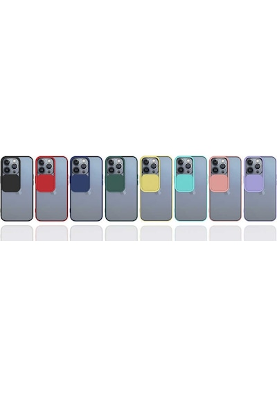 Noktaks - Apple Uyumlu iPhone 13 Pro - Kılıf Slayt Sürgülü Arkası Buzlu Lensi Kapak - Kırmızı