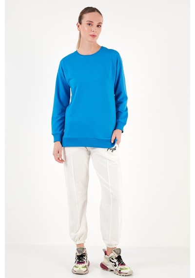 Lela Pamuklu Regular Fit Bisiklet Yaka Basic Bayan Sweat 5863569 Turkuaz