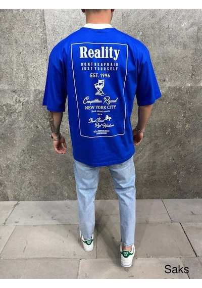 Reality Yazılı Oversize Tshirt Lacivert