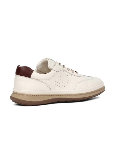 Erkek Bej Bağcıklı Deri Sneaker
