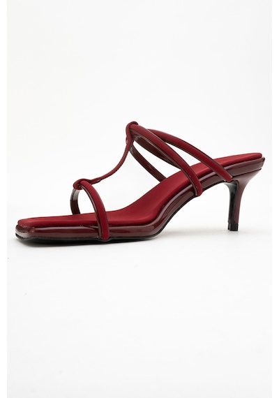Luvishoes Luvi Shoes Mocha Bordo Kare Burunlu İnce Bantlı Kadın Topuklu Terlik Bordo