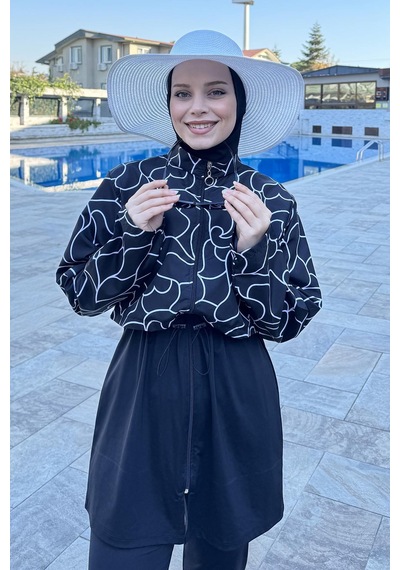 Hmm Swimwear Tam Kapalı Dokuma Tesettür Mayo T244-015 Siyah Siyah