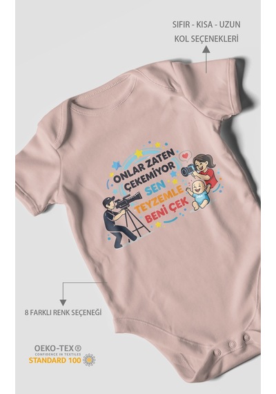 Morivokids Teyzeye Özel Kısa Kollu Bebek Body %100 Pamuk Zbn90-kk Pastel Pembe
