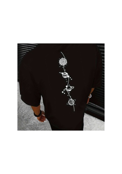 Caddemia Yaz Gevşek Boyutu Gezegen Grafik Tasarım Baskı Rahat Yuvarlak Boyun Kısa Siyah 2XL Caddemia Yaz Gevşek Boyutu Gezegen Grafik Tasarım Baskı Rahat Yuvarlak Boyun Kısa Siyah 2XL