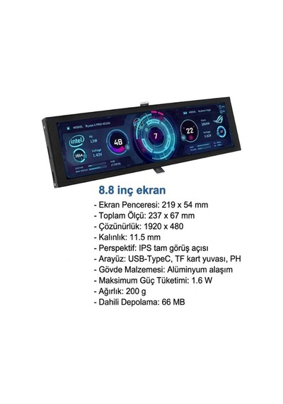 Turzx Pc İçin Cpu/gpu İzleme Ekranı Ips Panel, Usb-c, Pc Durum Monitörü