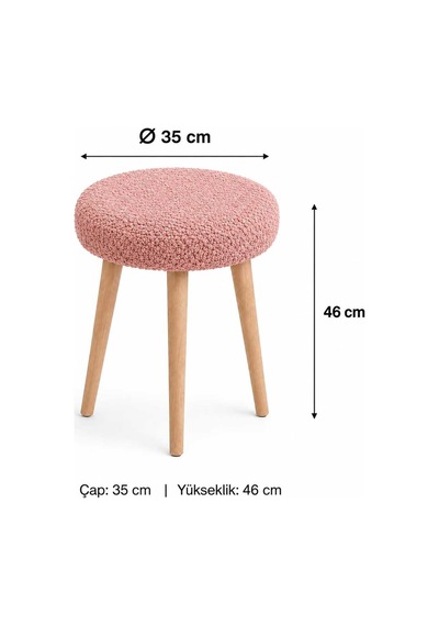 Solo Teddy Kumaş Kaplı Tabure Puf Makyaj Masası Mutfak Balkon Salon Ahşap Ayaklı Tabure Gülkurusu Gülkurusu