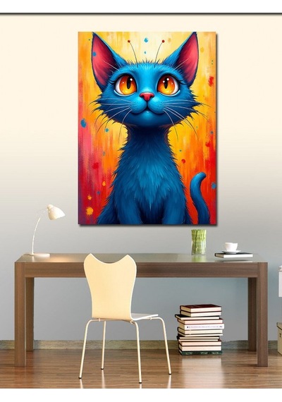 Kanvas Tablo Turuncu Arka Plan Kedi 50cmx70cm