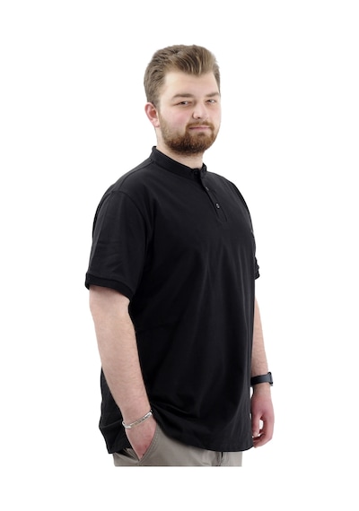 Mode Xl Büyük Beden Erkek Tişört Düğmeli Hakim Yaka T-shirt U24339 Siyah Siyah